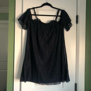 Navy lace off the shoulder dress
